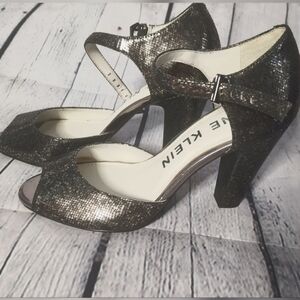 Anne Klein Hunnie Black Silver Shimmer Heels Shoes Sz 6